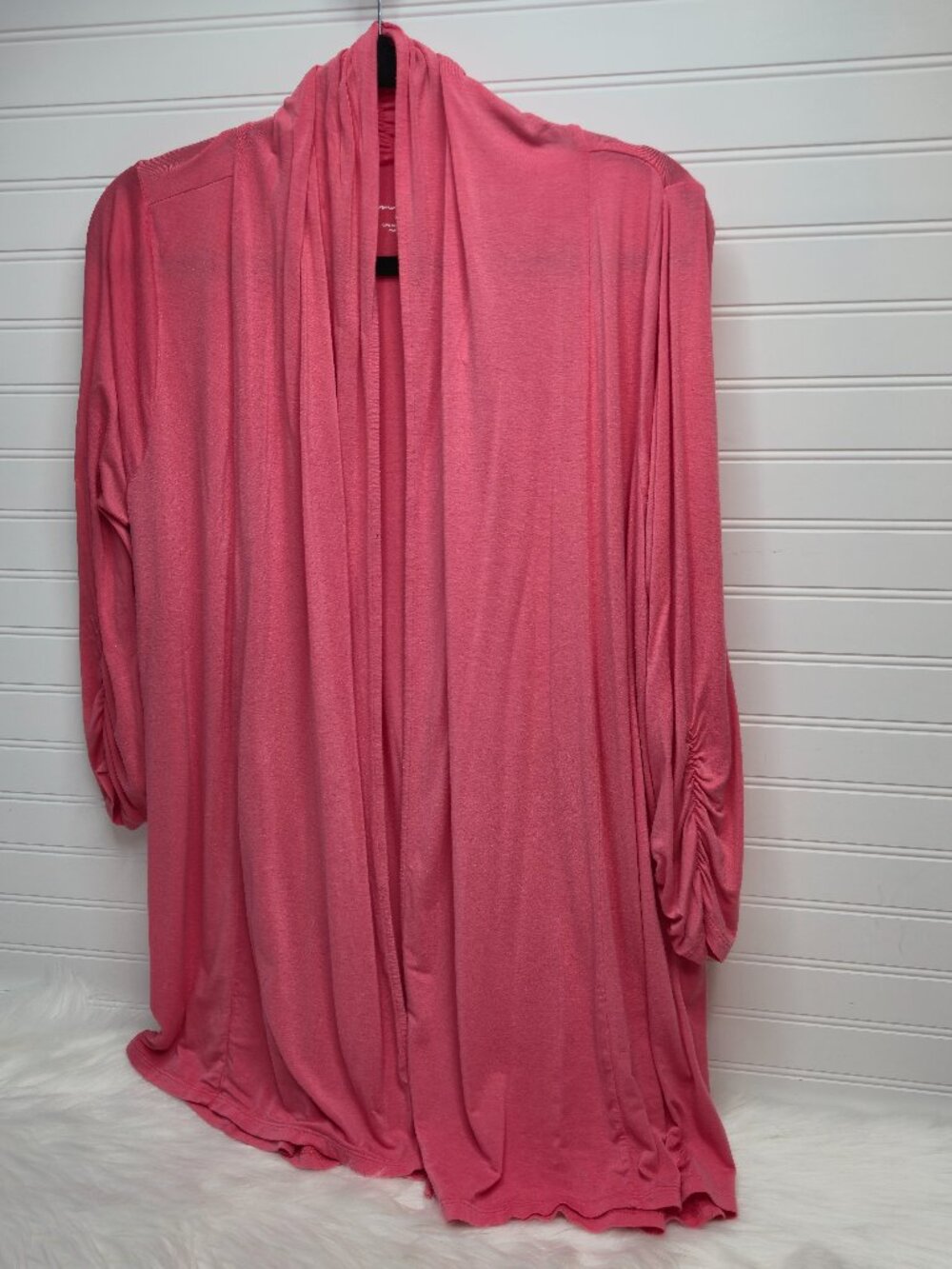 Lane Bryant Plus Size Long Cardigan Pink Soft Jersey Size 18/20 Ruched Sleeves